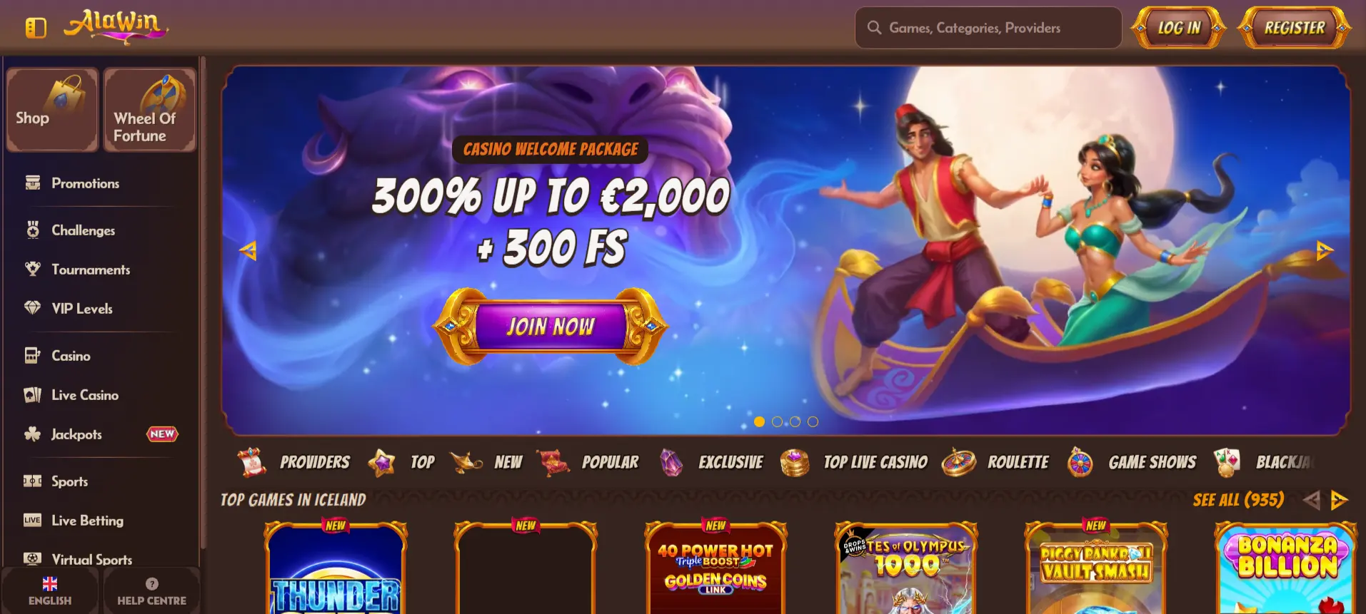 Alawin Casino Screen