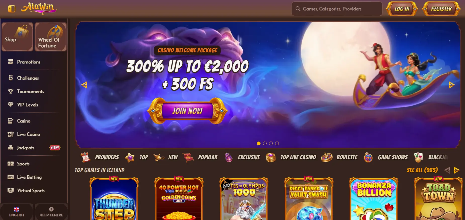 Alawin Casino Screen