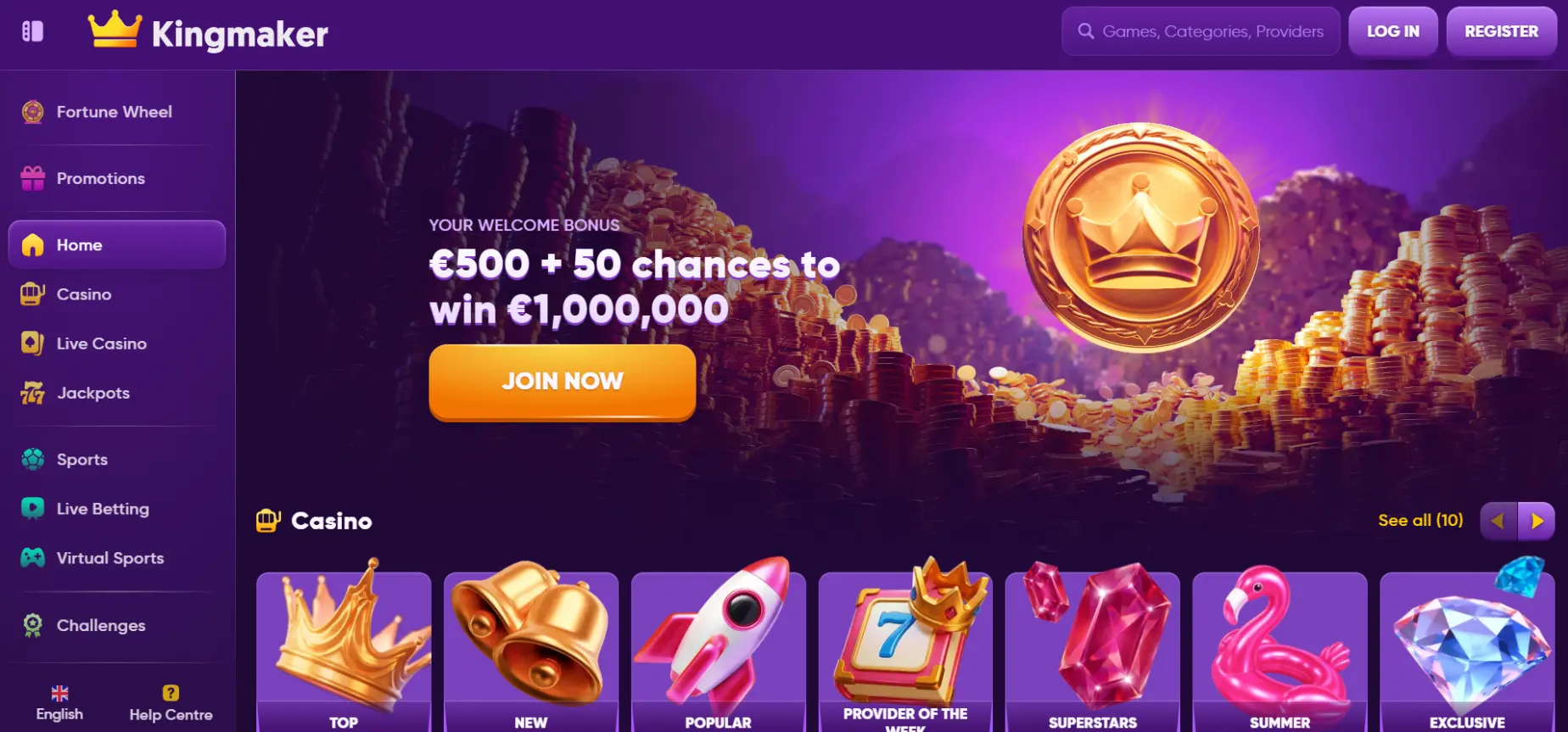 Kingmaker Casino Screen